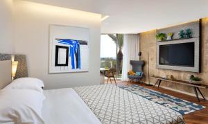 凯撒利亚Dan Caesarea Resort的一间卧室配有一张床和一台平面电视