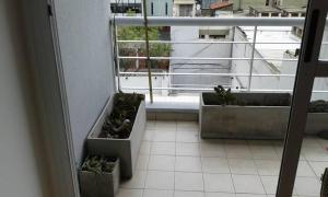 布宜诺斯艾利斯Cómodo Departamento en el Centro的窗户上放着两盆植物的阳台