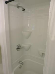 巴德克奥尔德农场住宿加早餐酒店的浴室内设有带2个水龙头的白色淋浴