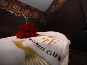 巴勒莫博塔菲里斯酒店及水疗中心的白枕头顶上的红玫瑰