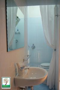 梅萨涅加蒂诺Il号德勒塞特住宿加早餐旅馆的一间带水槽、卫生间和镜子的浴室