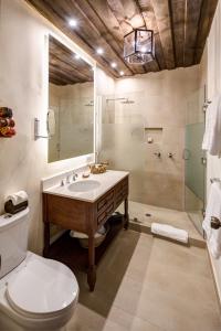 危地马拉安地瓜门安提瓜酒店的一间带水槽、淋浴和卫生间的浴室