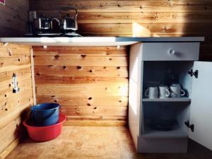 艾于兰Winjum Cabin Aurland Stegastein的一个带柜台和水槽的小厨房