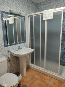 拉帕尔马拉波萨达酒店的带淋浴、盥洗盆和卫生间的浴室