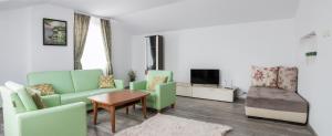 普罗夫迪夫Apartments Nasini的客厅配有绿色椅子和电视