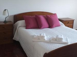 维拉·诺瓦·达·塞尔维尔Casa da Nanda的一张带两条毛巾和两个枕头的床