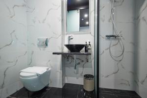 阿克雷里Hotel Akureyri Dynheimar的一间带卫生间和水槽的浴室