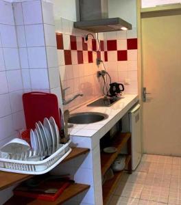 阿比让Résidence Bertille Abidjan Cocody的一个带水槽和台面的小厨房