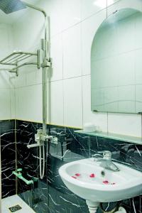河内OYO 1143 Thu Giang Hotel的一间带水槽和镜子的浴室