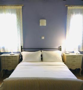 Tóriza伊拉艾拉避暑山庄酒店的一间卧室设有一张蓝色墙壁的大床