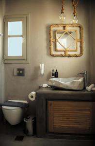 阿克罗蒂里CAPE 9 Villas & Suites的一间带水槽、卫生间和镜子的浴室