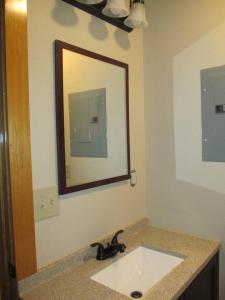 麋鹿城Mountain Man Cabin的一间带水槽和镜子的浴室