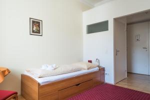 萨尔茨堡萨尔茨堡温床旅馆的一间卧室配有一张床和红色地毯