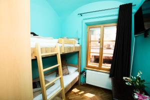 卢布尔雅那Dežnik的客房设有两张双层床和一扇窗户。