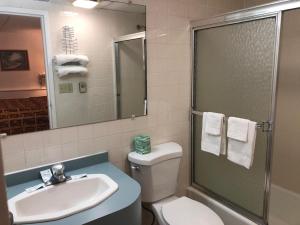 本宁顿秋天酒店的浴室配有卫生间、盥洗盆和淋浴。