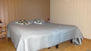 Juankoski泰尤图威特山林小屋的一张床上有两个枕头的房间