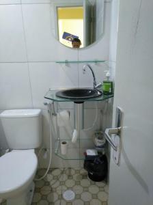 累西腓Recife Centro Apartamento的一间带水槽、卫生间和镜子的浴室