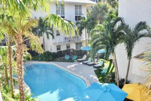 迈阿密Suites at Coral Resorts的一座棕榈树游泳池和一座建筑