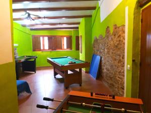 ChertCasa rural el turmell的一间设有台球桌和石墙的客房