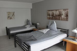 埃施韦勒Hotel Landhaus的一间卧室配有两张单人床。