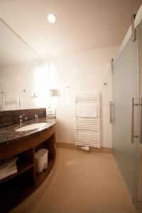 格莱斯多夫Business Hotel Ambio Gleisdorf的一间带水槽和大镜子的浴室