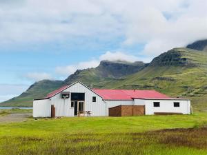 StöðvarfjörðurÓseyri Hlaðan -The Barn studio apartment的山地的白色谷仓