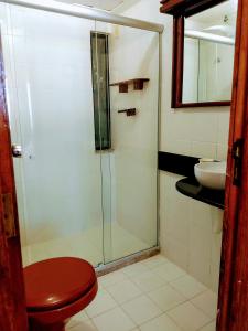 萨尔瓦多Flat Barra的带淋浴、卫生间和盥洗盆的浴室