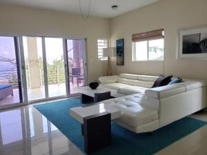 夏洛特阿马利亚Villa Indigo Sunny 1BR Apartment in Private Gated Estate的客厅配有白色的沙发和桌子