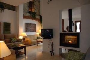 ZufreArriba y abajo的客厅设有壁炉、沙发和电视。
