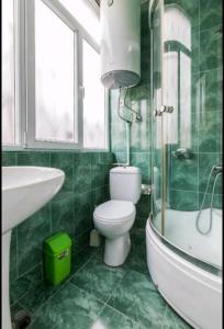 巴统Enjoy The Hostel的绿色浴室设有卫生间和水槽