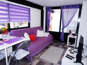 蒂亚斯Mi Abeto的客厅设有窗户,配有紫色沙发