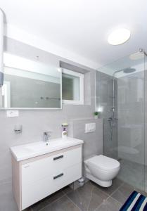 斯普利特Apartments West Coast的浴室配有卫生间、盥洗盆和淋浴。