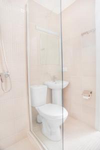 第比利斯Diuma Hotel的一间带卫生间和水槽的浴室