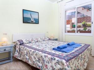 兰卡Apartment Les Oranetes by Interhome的一间卧室配有一张带蓝色枕头的床。