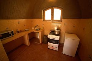 科帕卡巴纳科帕卡巴纳生态旅馆的一间带炉灶和微波炉的小厨房