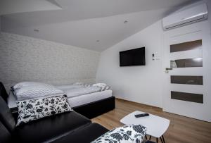 琴斯托霍瓦Apartamenty AP 17的小房间设有床和沙发
