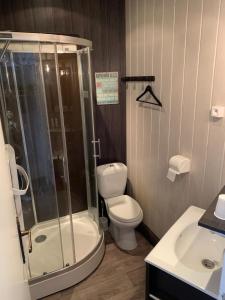 圣梅尔埃格利斯迪埃格利斯商会酒店的带淋浴、卫生间和盥洗盆的浴室