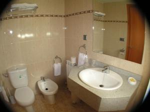 梅基嫩萨佐伊屯酒店的一间带水槽、卫生间和镜子的浴室