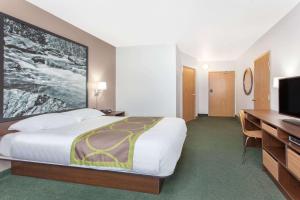 肯诺拉Super 8 by Wyndham Kenora的配有一张床和一台平面电视的酒店客房