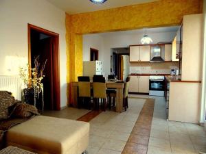 帕拉代西翁Cozy apartment in Paradisi的厨房以及带沙发和桌子的客厅。