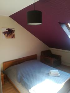 恰普利内克斯塔利德拉新旅馆的一间卧室配有一张紫色天花板的床
