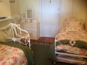 吉尔甘德拉Chinnock B&B的客房设有两张床、梳妆台和镜子。