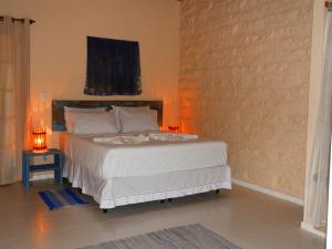 伊加图Pousada Pedras de Igatu的一间卧室设有一张床和砖墙