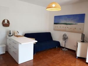 里奥内莱尔巴Nisportino的一间配备有蓝色沙发和一张书桌的客房