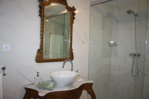 维亚纳堡卡萨曼努埃尔奥利维拉酒店的浴室配有盥洗盆和带镜子的淋浴