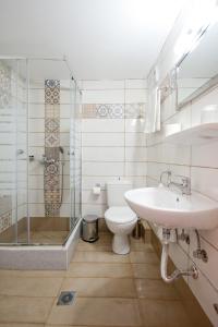 特尔斐雅典娜酒店的浴室配有卫生间、盥洗盆和淋浴。