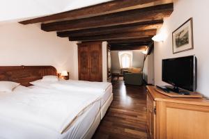 海德堡维泽博克酒店的一间卧室配有一张床和一台平面电视