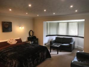 威廉堡TOM BEAG - Ben Nevis view ROOMS的一间卧室配有一张床、一张沙发和一把椅子