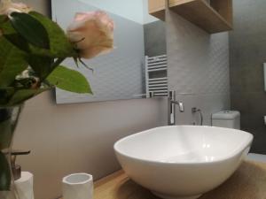 塔维亚诺Casa del Corso的花瓣浴室内的白色碗水槽