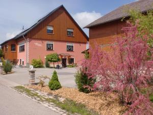 罗滕堡德瑞比尔肯公寓的前面有粉红色花的房屋和建筑